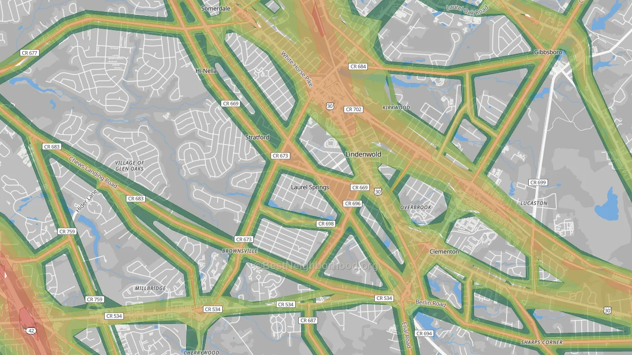 Laurel Springs, NJ Map of Noise Levels in Laurel Springs