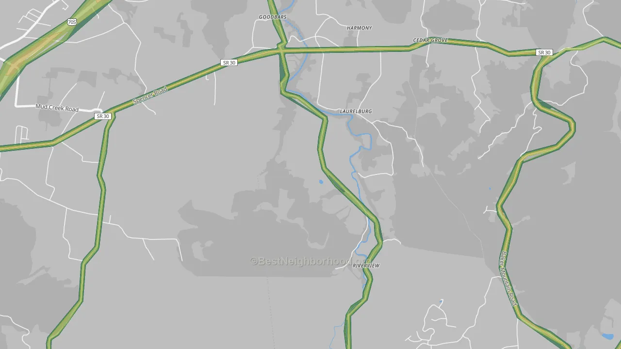 Laurelburg, TN Map of Noise Levels in Laurelburg