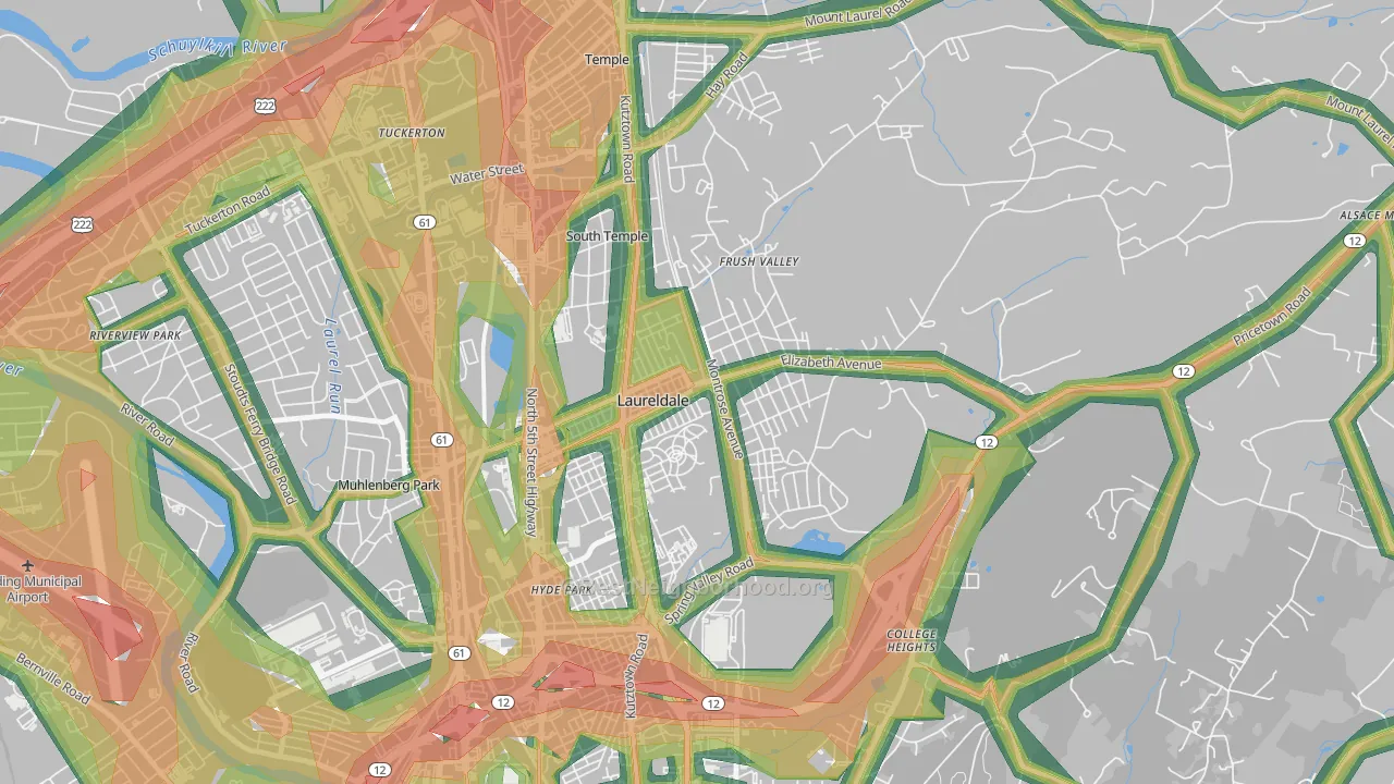 Laureldale, PA Map of Noise Levels in Laureldale