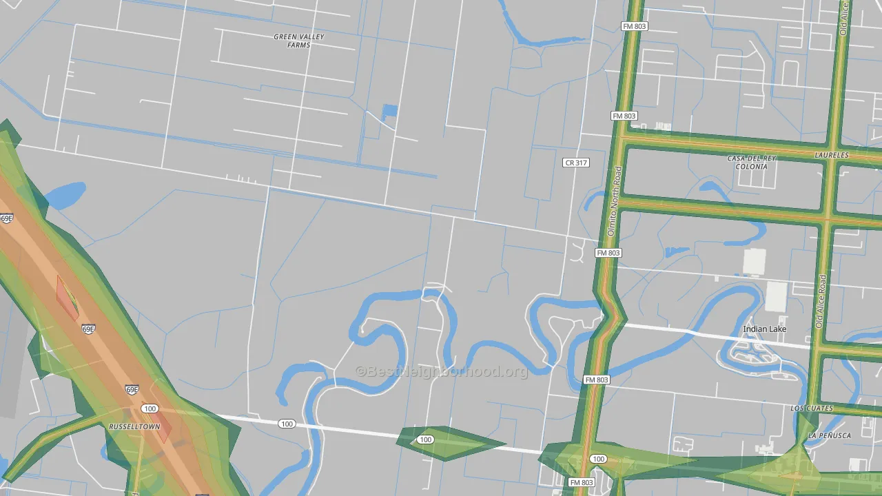 Laureles, TX Map of Noise Levels in Laureles