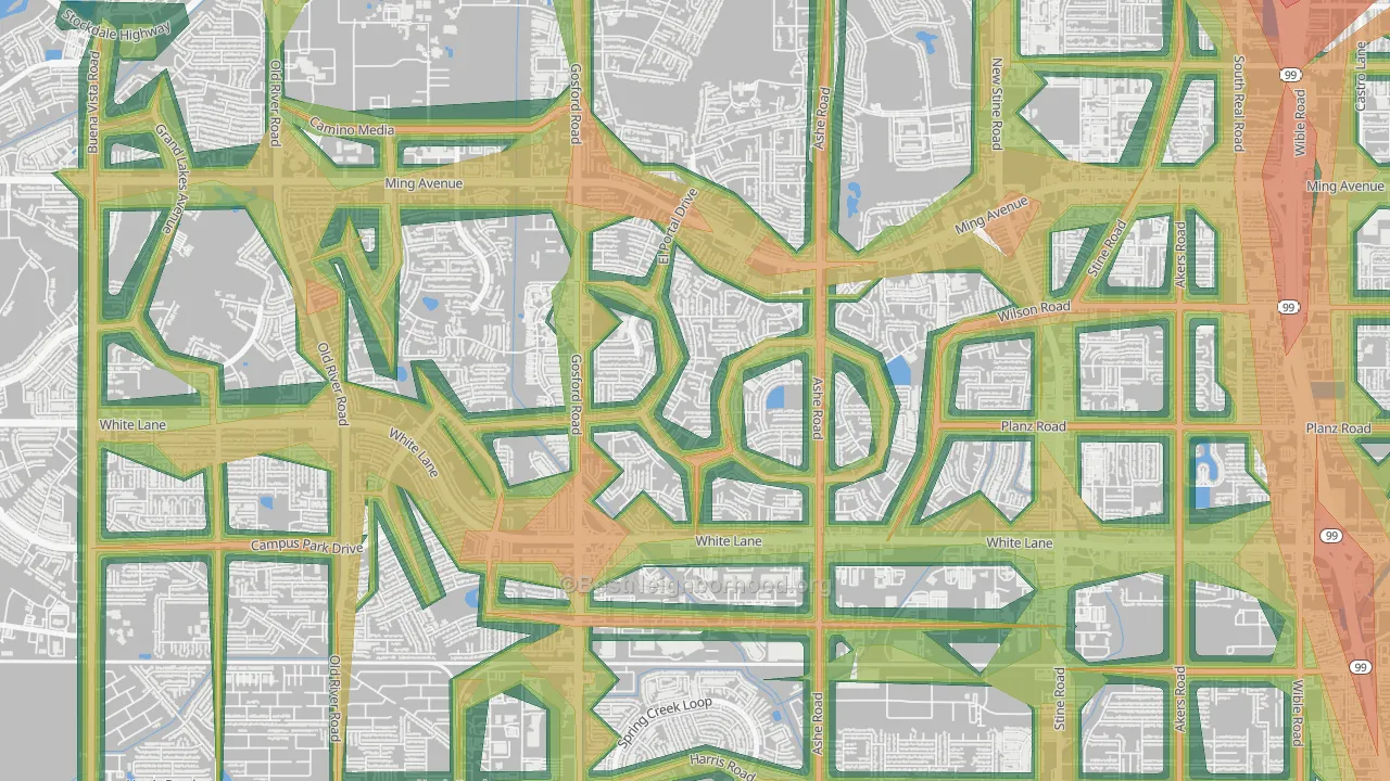 Laurelglen, Bakersfield, CA Map of Noise Levels in Laurelglen