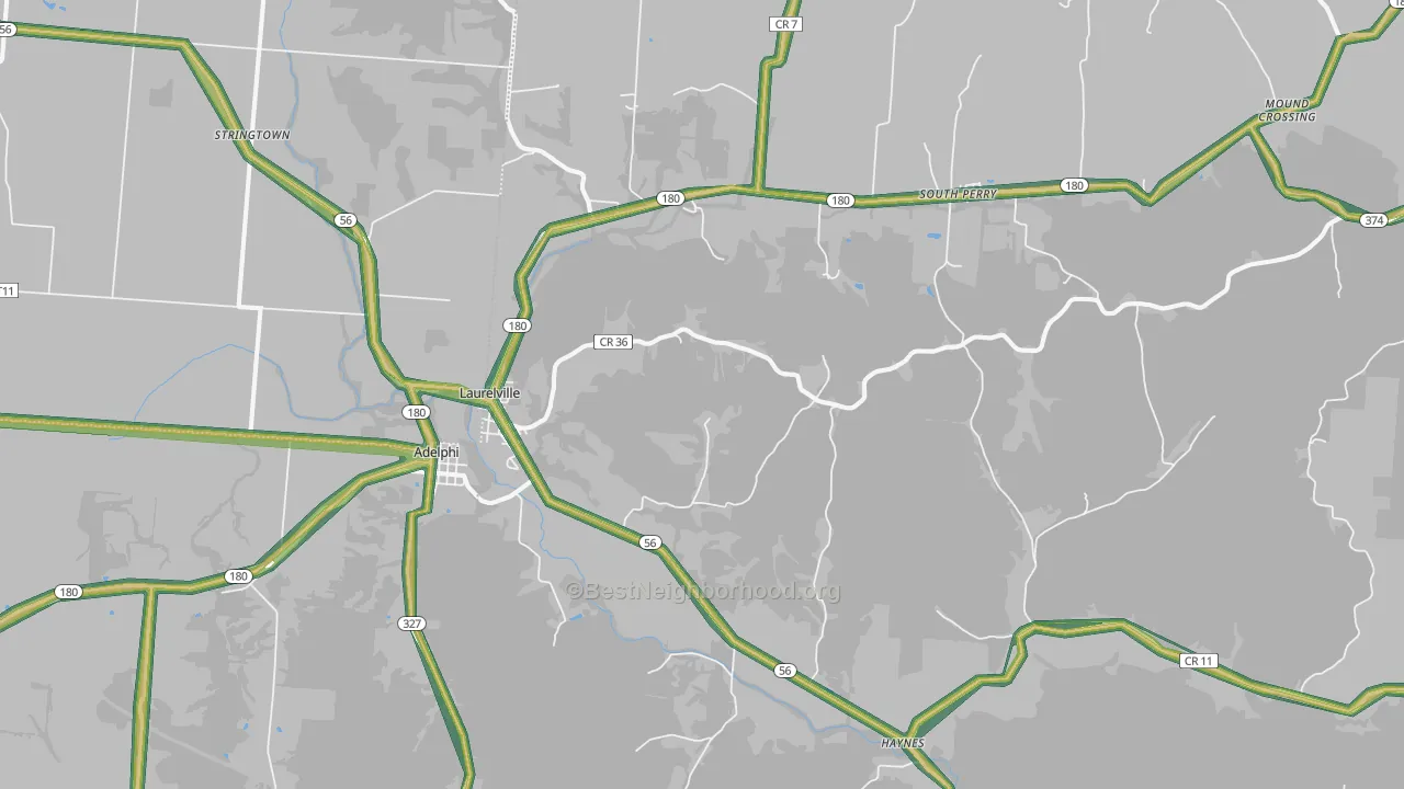 Laurelville, OH Map of Noise Levels in Laurelville