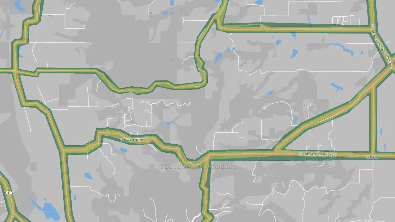 Laurelwood, OR Map of Noise Levels in Laurelwood