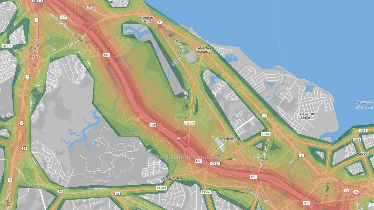 Laurence Harbor, NJ Map of Noise Levels in Laurence Harbor
