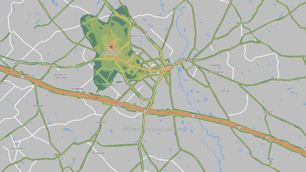 Laurens County, GA Map of Noise Levels in Laurens County