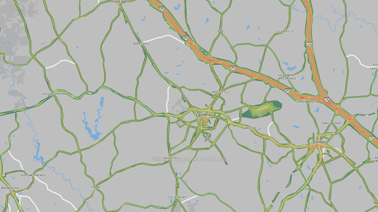 Laurens County, SC Map of Noise Levels in Laurens County