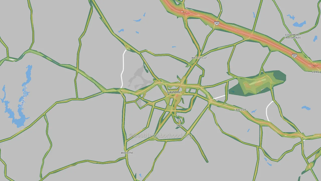 Laurens, SC Map of Noise Levels in Laurens