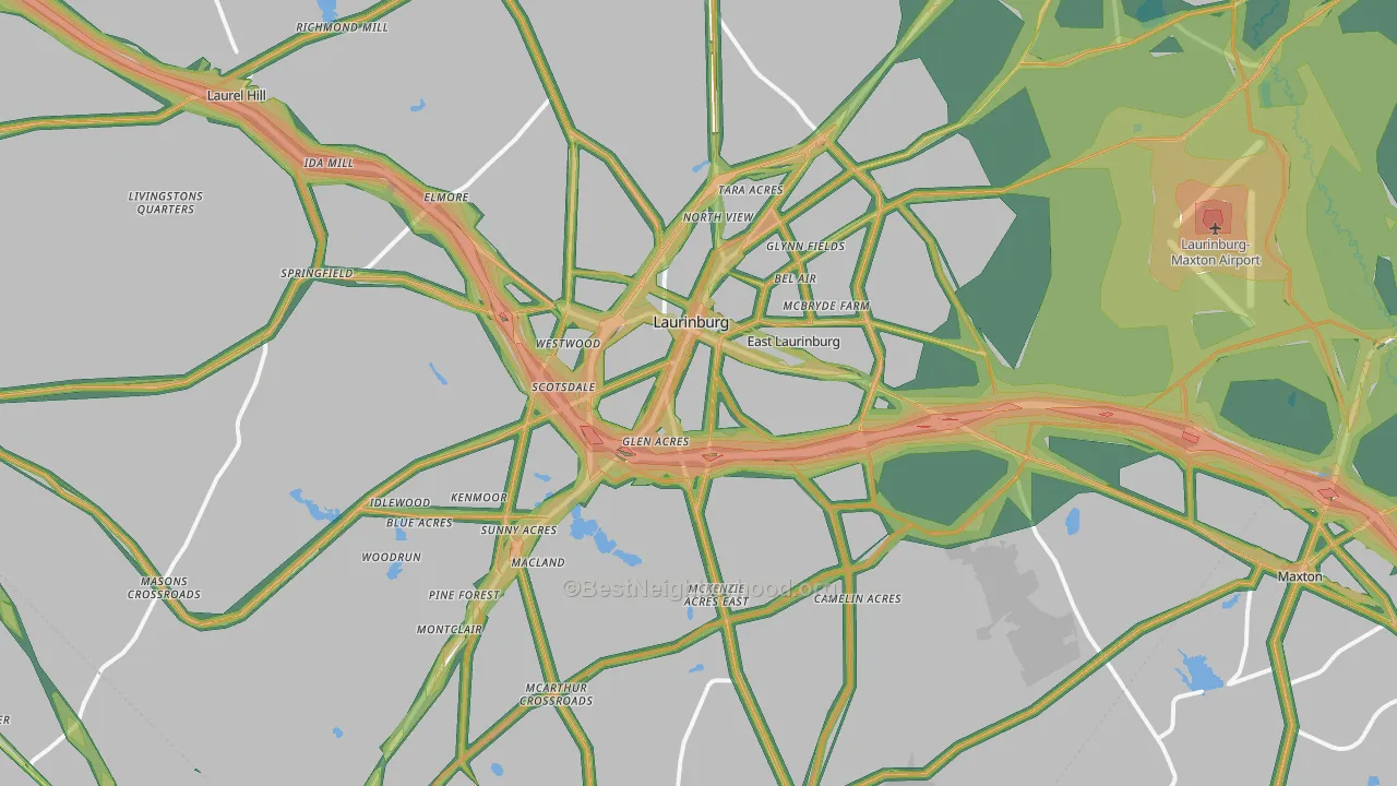 Laurinburg, NC Map of Noise Levels in Laurinburg