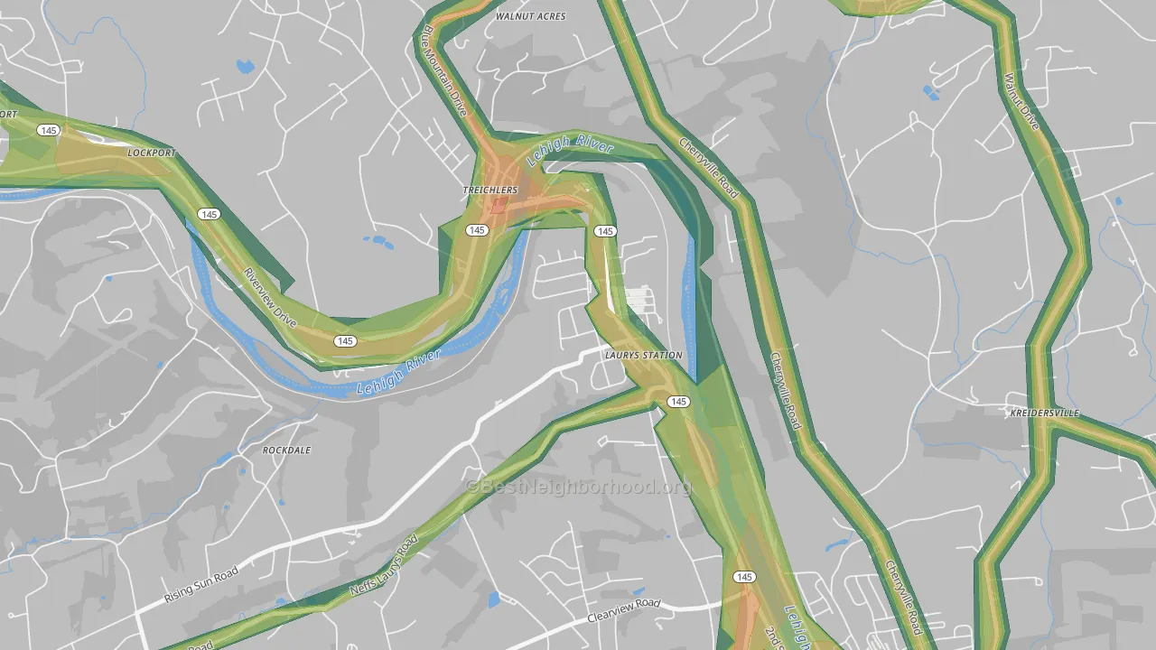 Laurys Station, PA Map of Noise Levels in Laurys Station