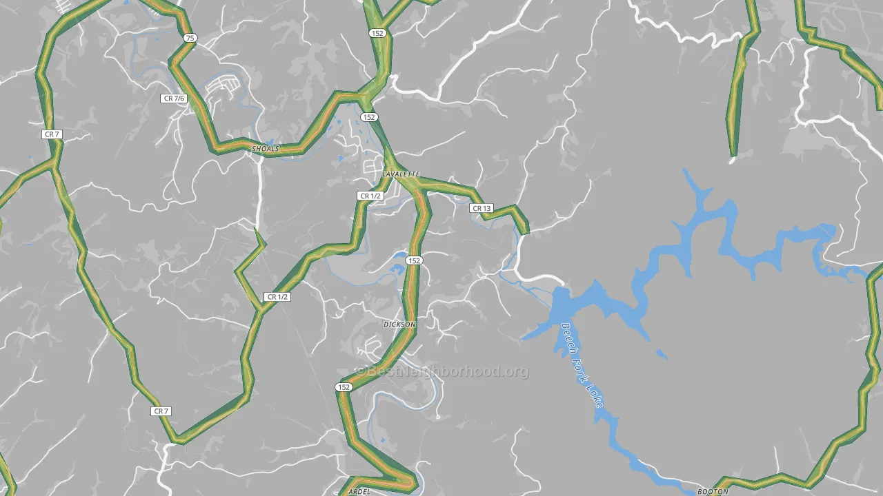 Lavalette, WV Map of Noise Levels in Lavalette