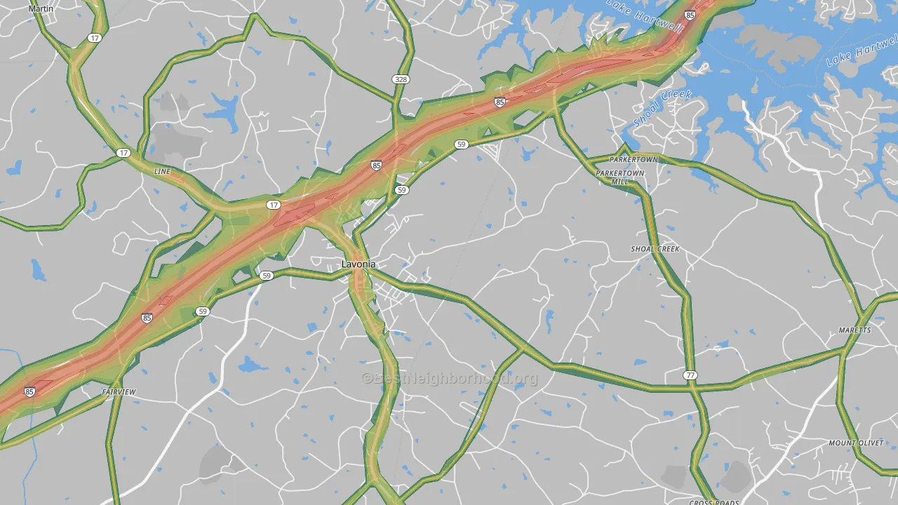 Lavonia, GA Map of Noise Levels in Lavonia