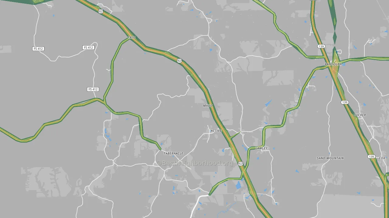 Lawley, AL Map of Noise Levels in Lawley