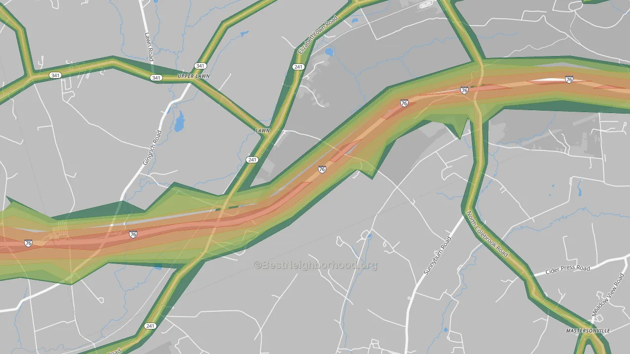 Lawn, PA Map of Noise Levels in Lawn
