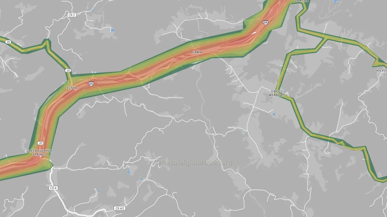 Lawn, WV Map of Noise Levels in Lawn