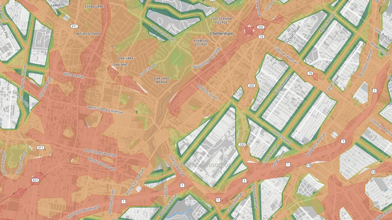 Lawncrest, Philadelphia, PA Map of Noise Levels in Lawncrest