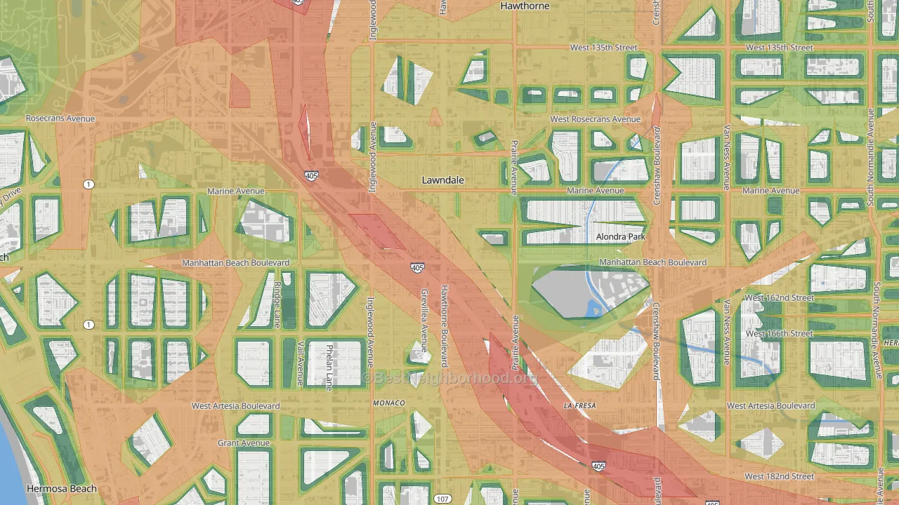 Lawndale, CA Map of Noise Levels in Lawndale
