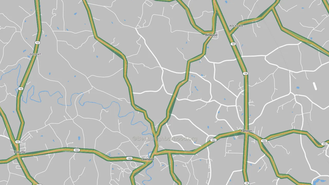 Lawndale, NC Map of Noise Levels in Lawndale