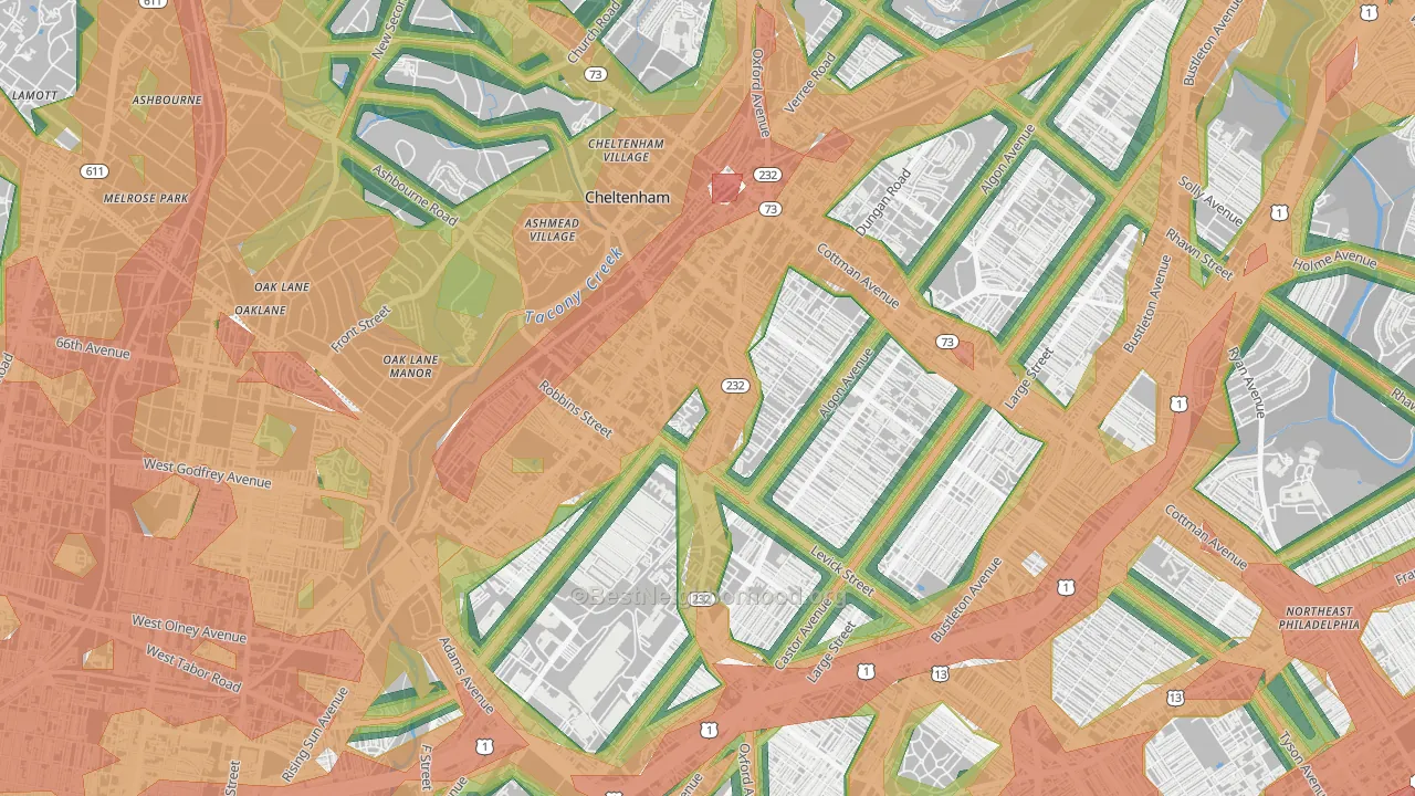 Lawndale, Philadelphia, PA Map of Noise Levels in Lawndale