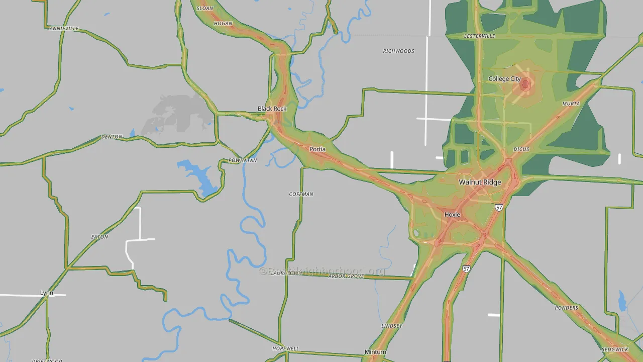 Lawrence County, AR Map of Noise Levels in Lawrence County