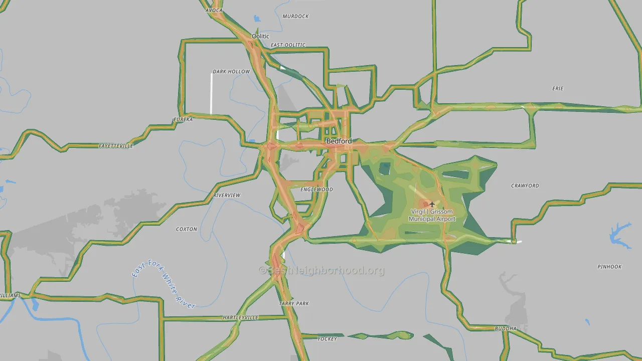 Lawrence County, IN Map of Noise Levels in Lawrence County