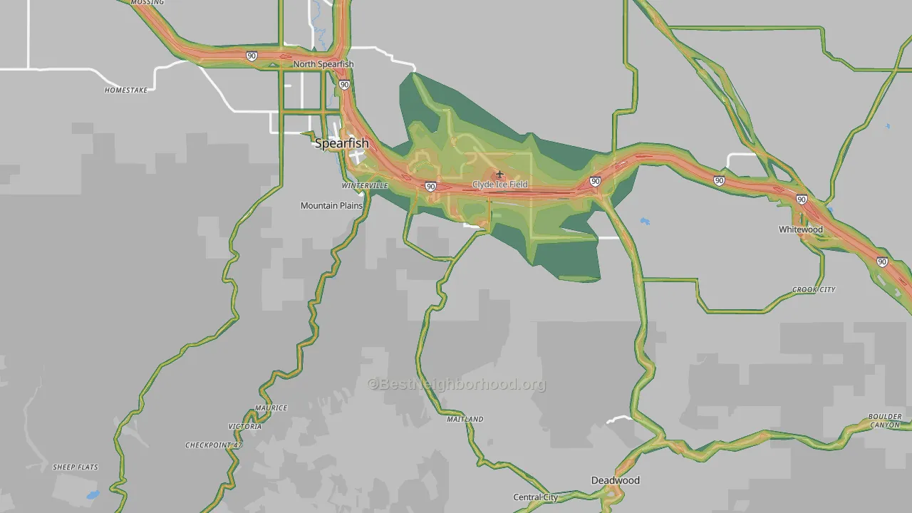 Lawrence County, SD Map of Noise Levels in Lawrence County