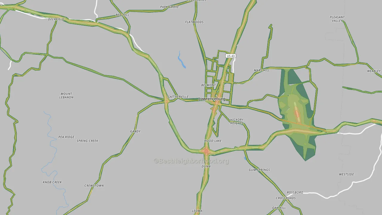Lawrence County, TN Map of Noise Levels in Lawrence County
