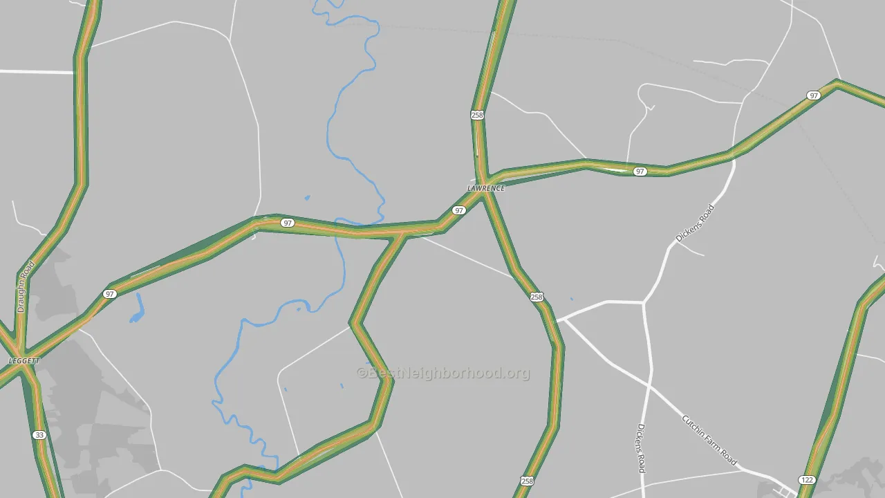 Lawrence, NC Map of Noise Levels in Lawrence