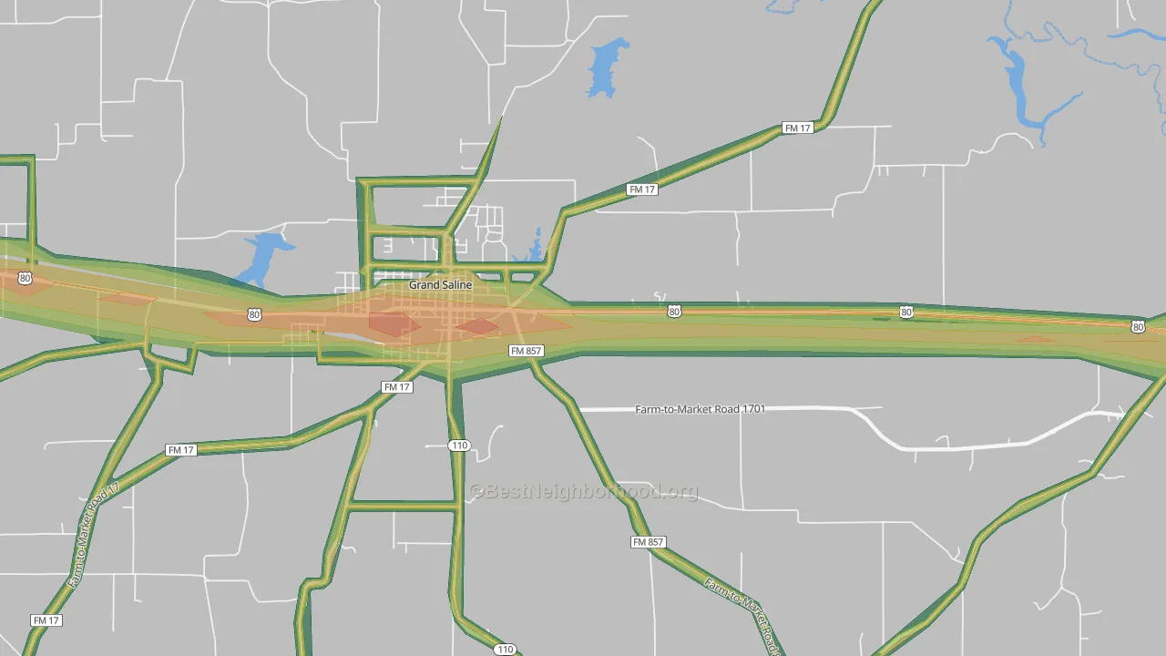 Lawrence Springs, TX Map of Noise Levels in Lawrence Springs
