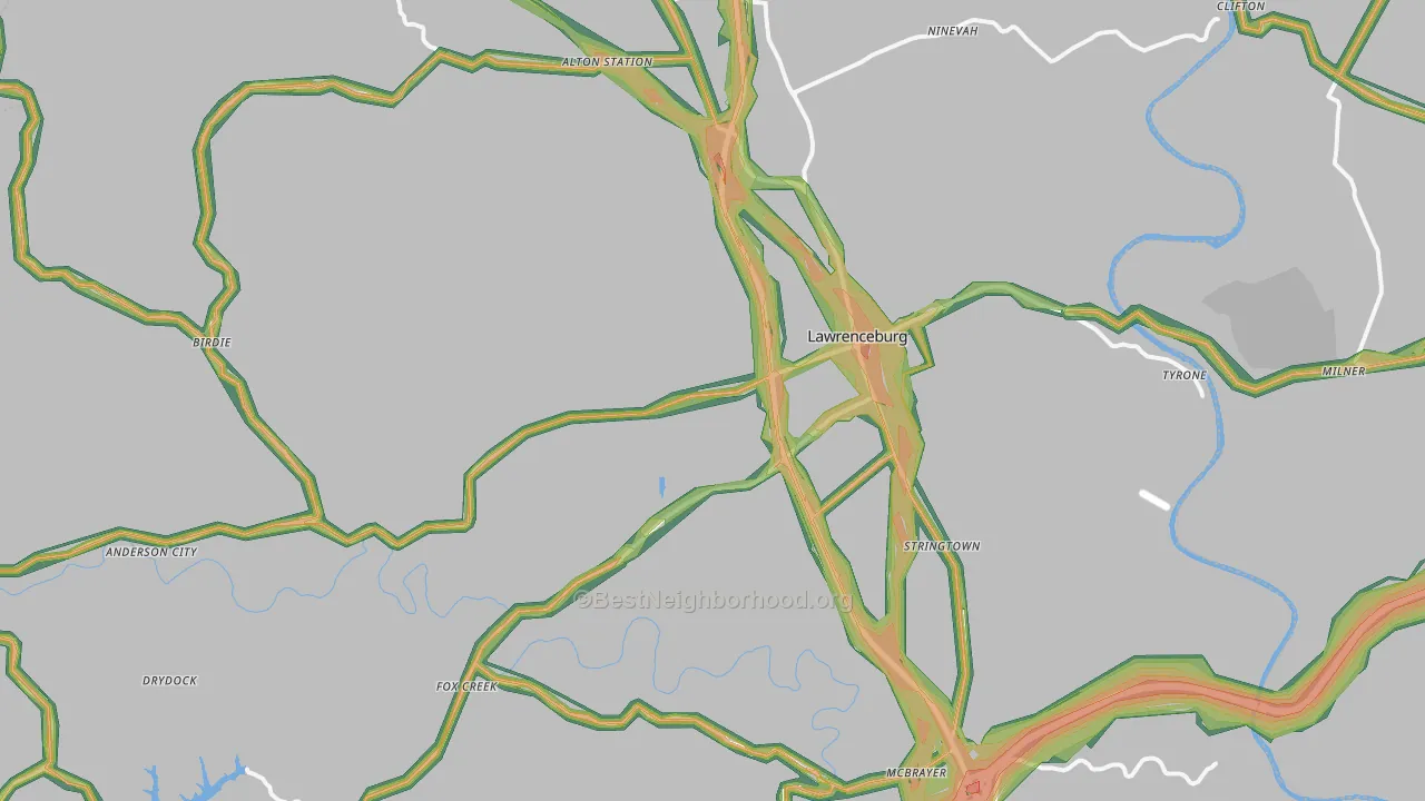 Lawrenceburg, KY Map of Noise Levels in Lawrenceburg