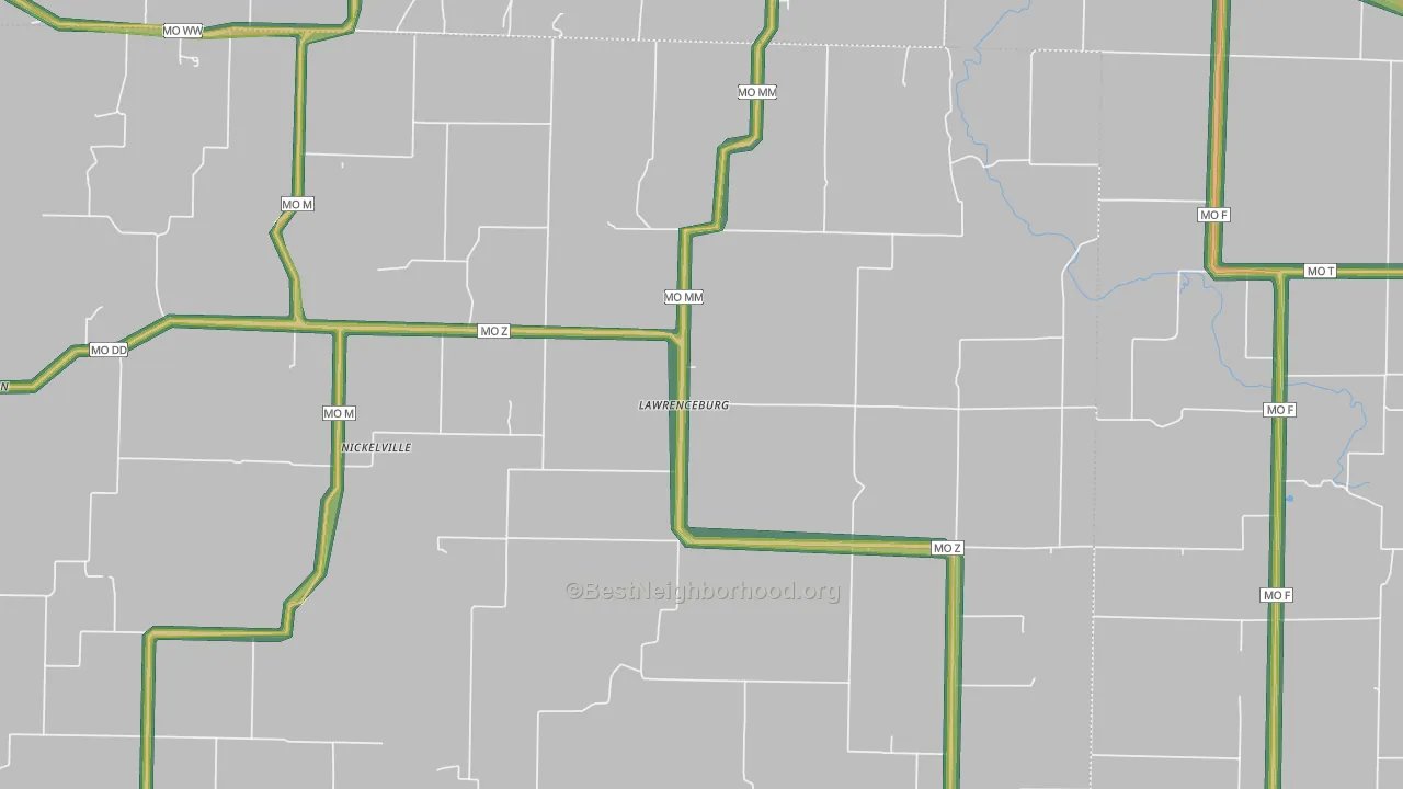 Lawrenceburg, MO Map of Noise Levels in Lawrenceburg