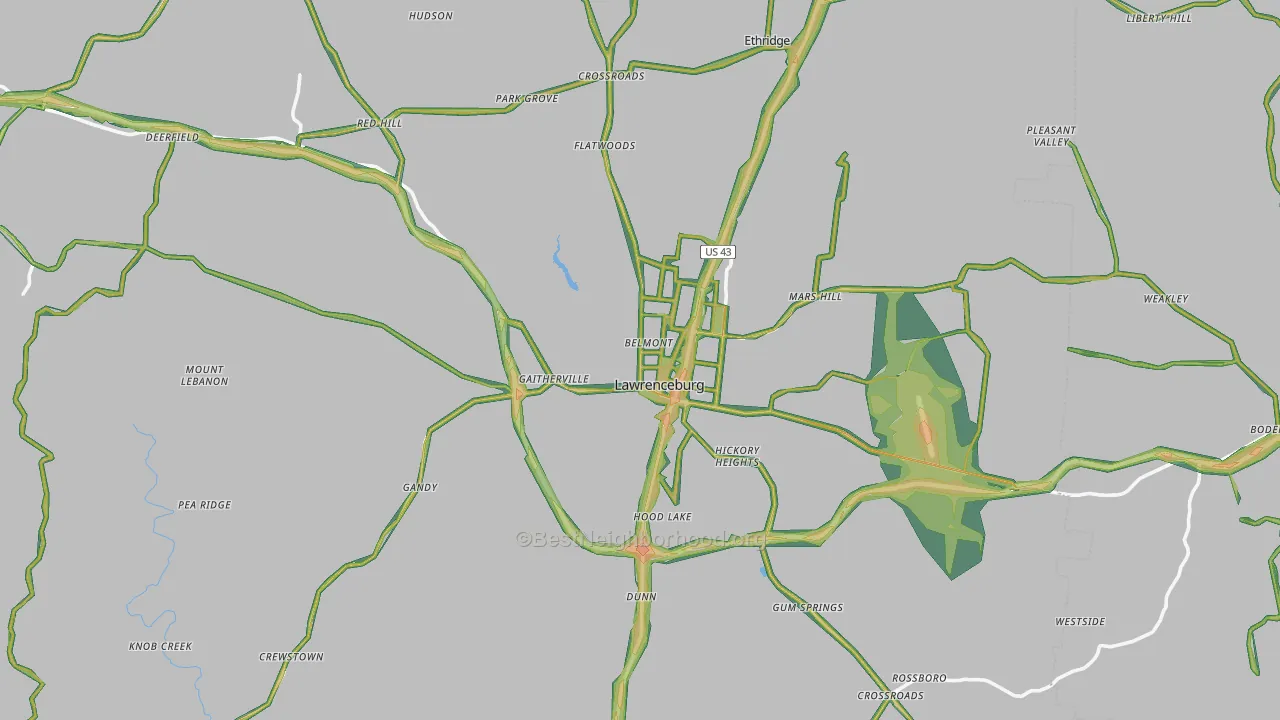 Lawrenceburg, TN Map of Noise Levels in Lawrenceburg