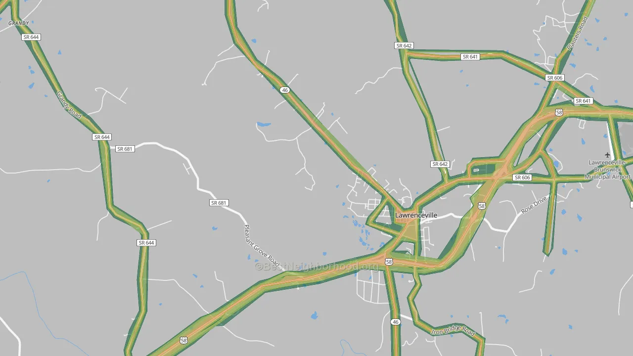 Lawrenceville Hills, VA Map of Noise Levels in Lawrenceville Hills