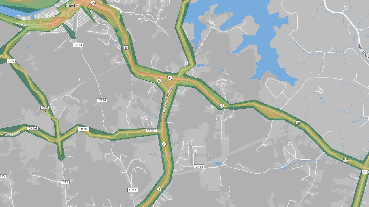 Lawrenceville, WV Map of Noise Levels in Lawrenceville