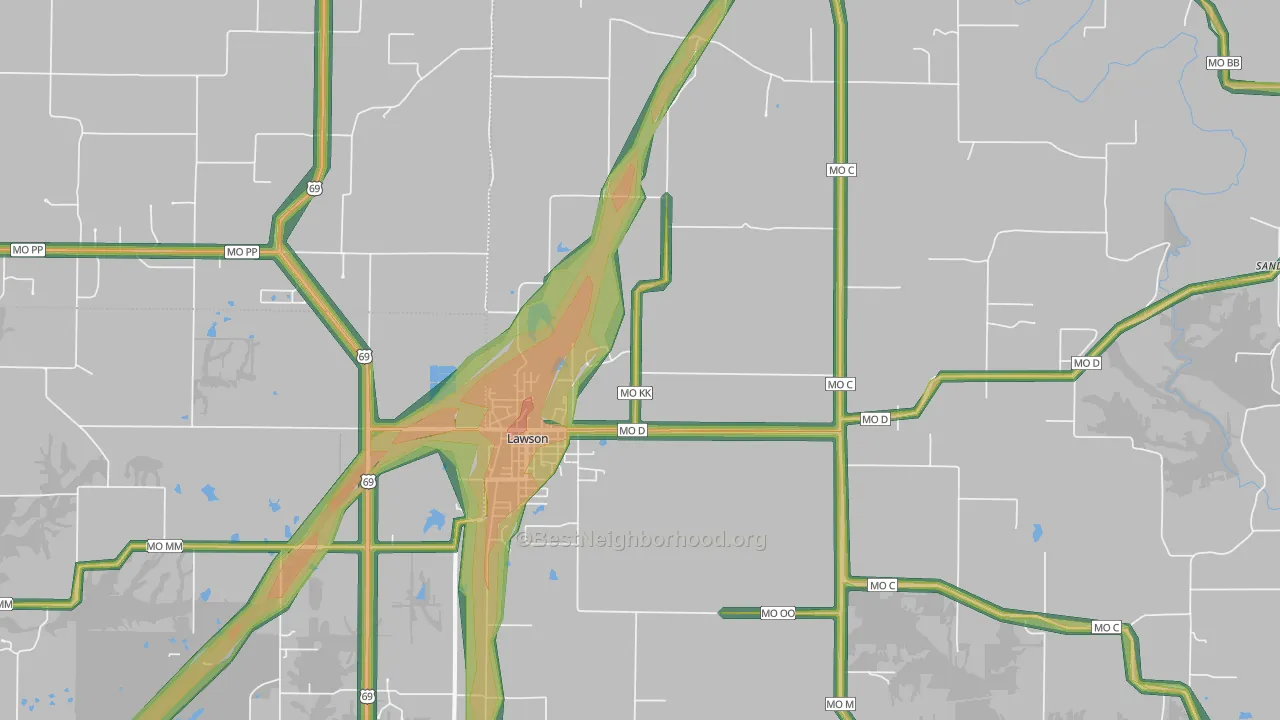 Lawson, MO Map of Noise Levels in Lawson