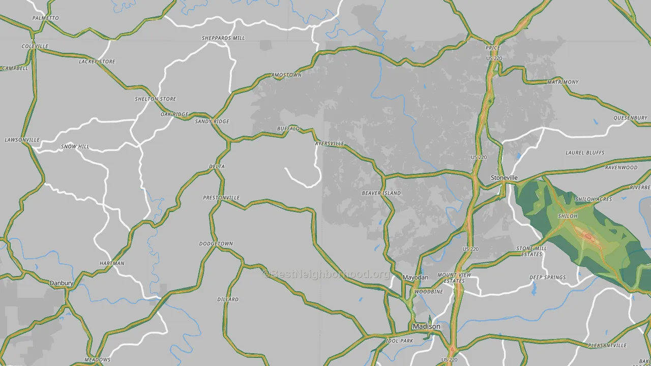 Lawsonville, NC Map of Noise Levels in Lawsonville