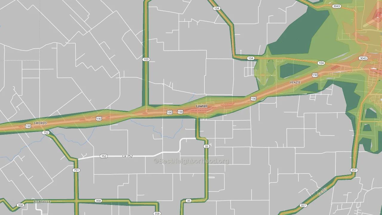 Lawtell, LA Map of Noise Levels in Lawtell