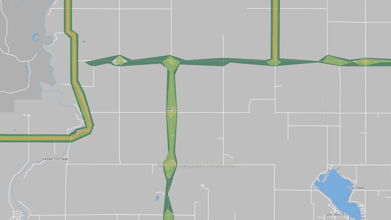Lawton, IN Map of Noise Levels in Lawton
