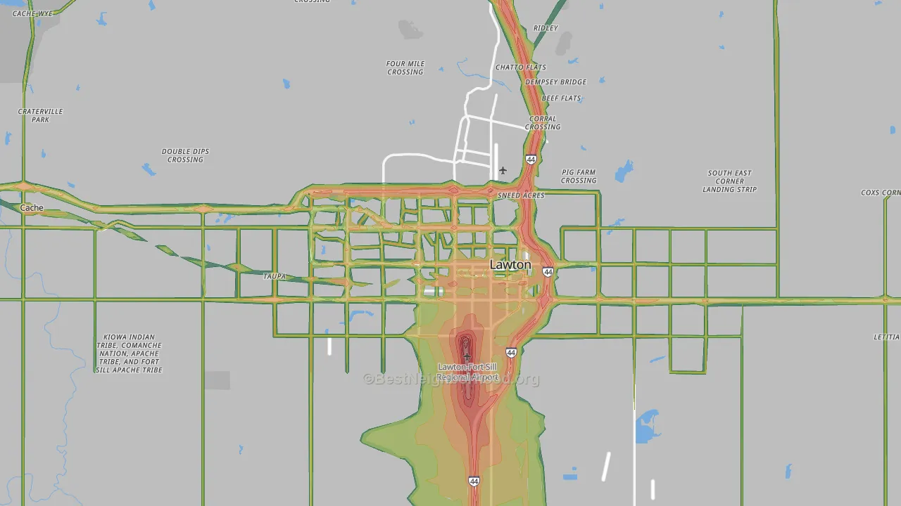 Lawton, OK Map of Noise Levels in Lawton