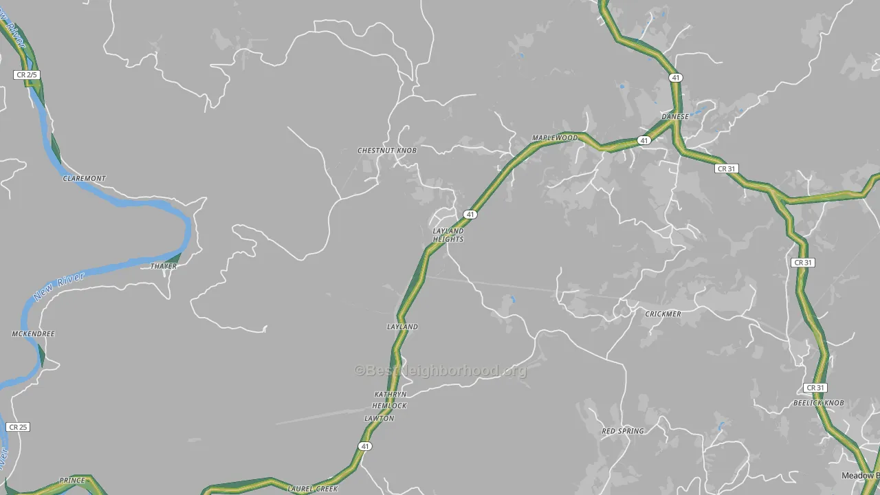 Layland, WV Map of Noise Levels in Layland