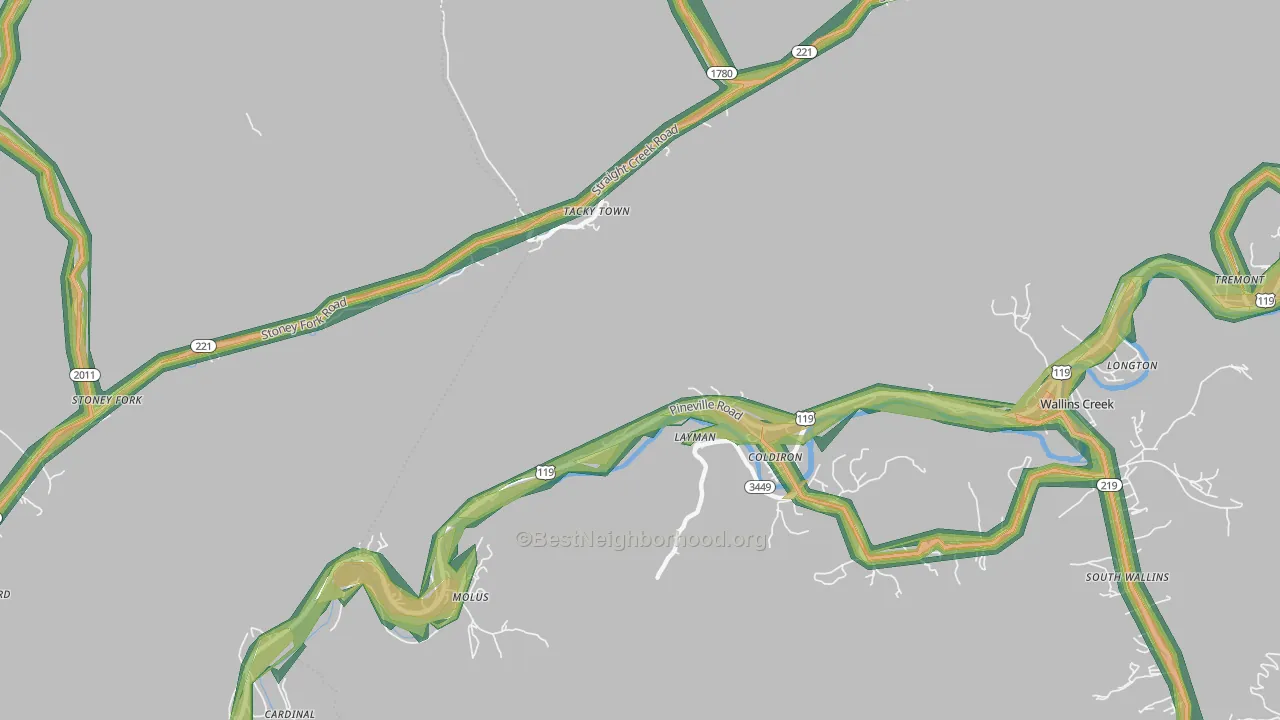 Layman, KY Map of Noise Levels in Layman