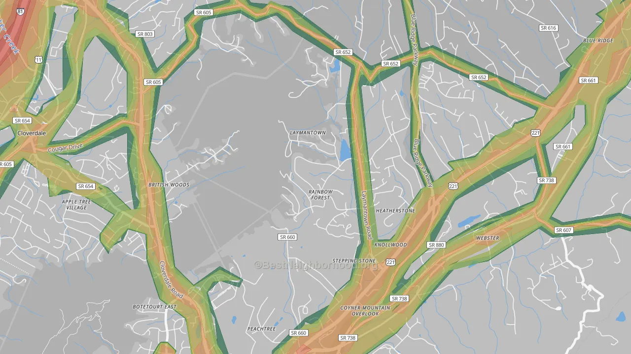 Laymantown, VA Map of Noise Levels in Laymantown