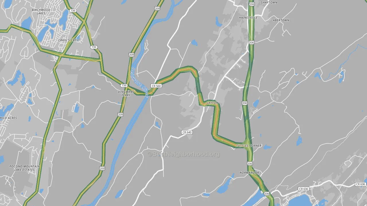 Layton, NJ Map of Noise Levels in Layton