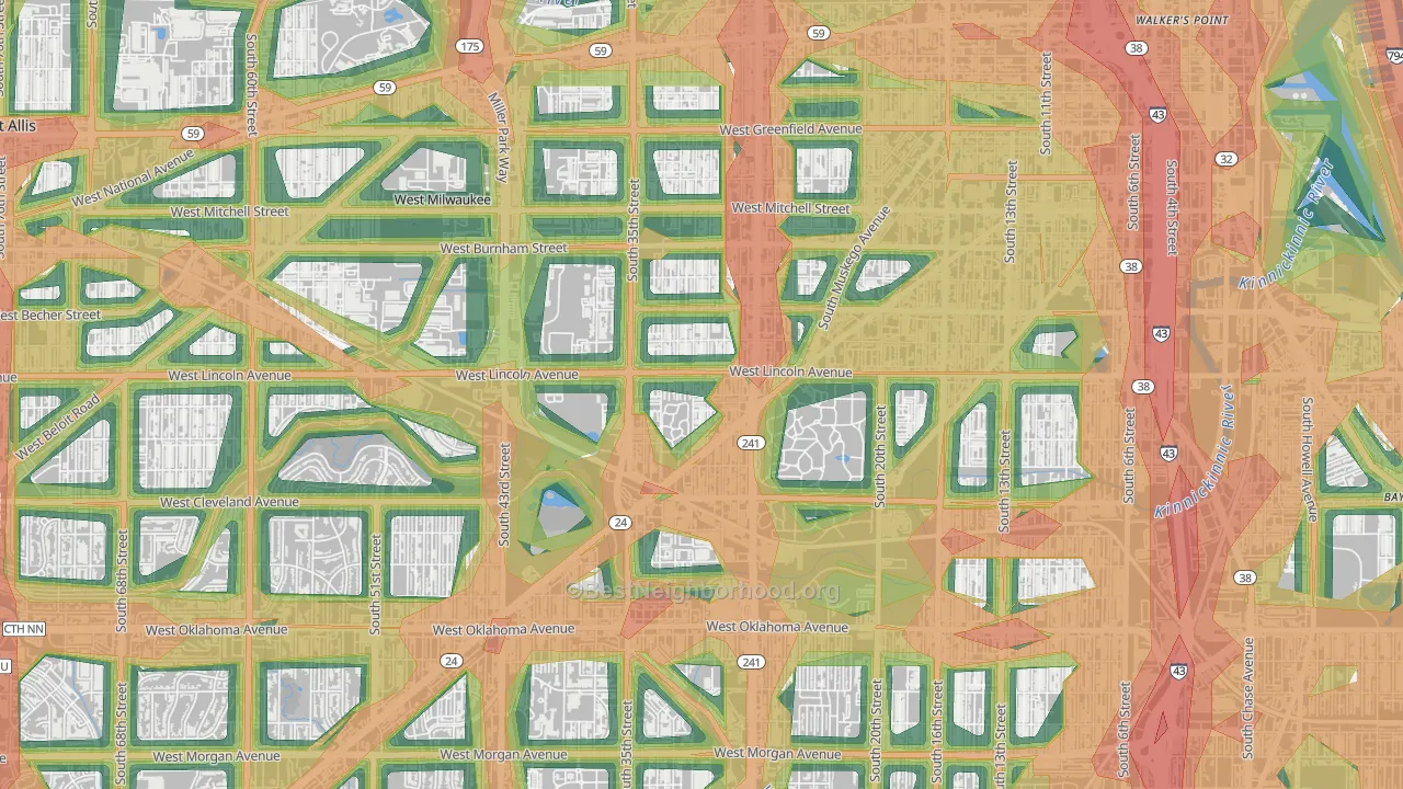 Layton Park, Milwaukee, WI Map of Noise Levels in Layton Park