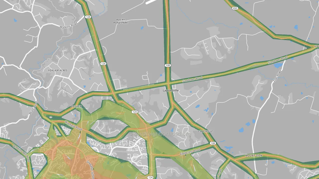 Laytonsville, MD Map of Noise Levels in Laytonsville