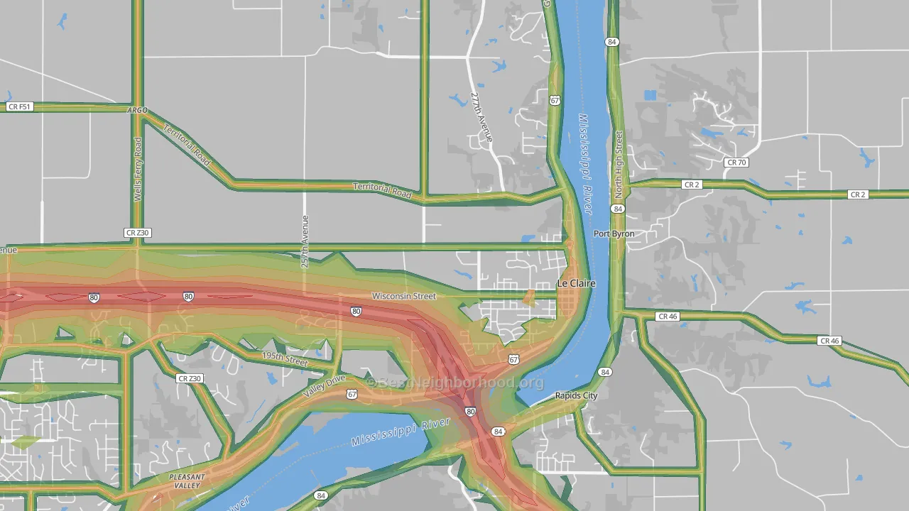 Le Claire, IA Map of Noise Levels in Le Claire