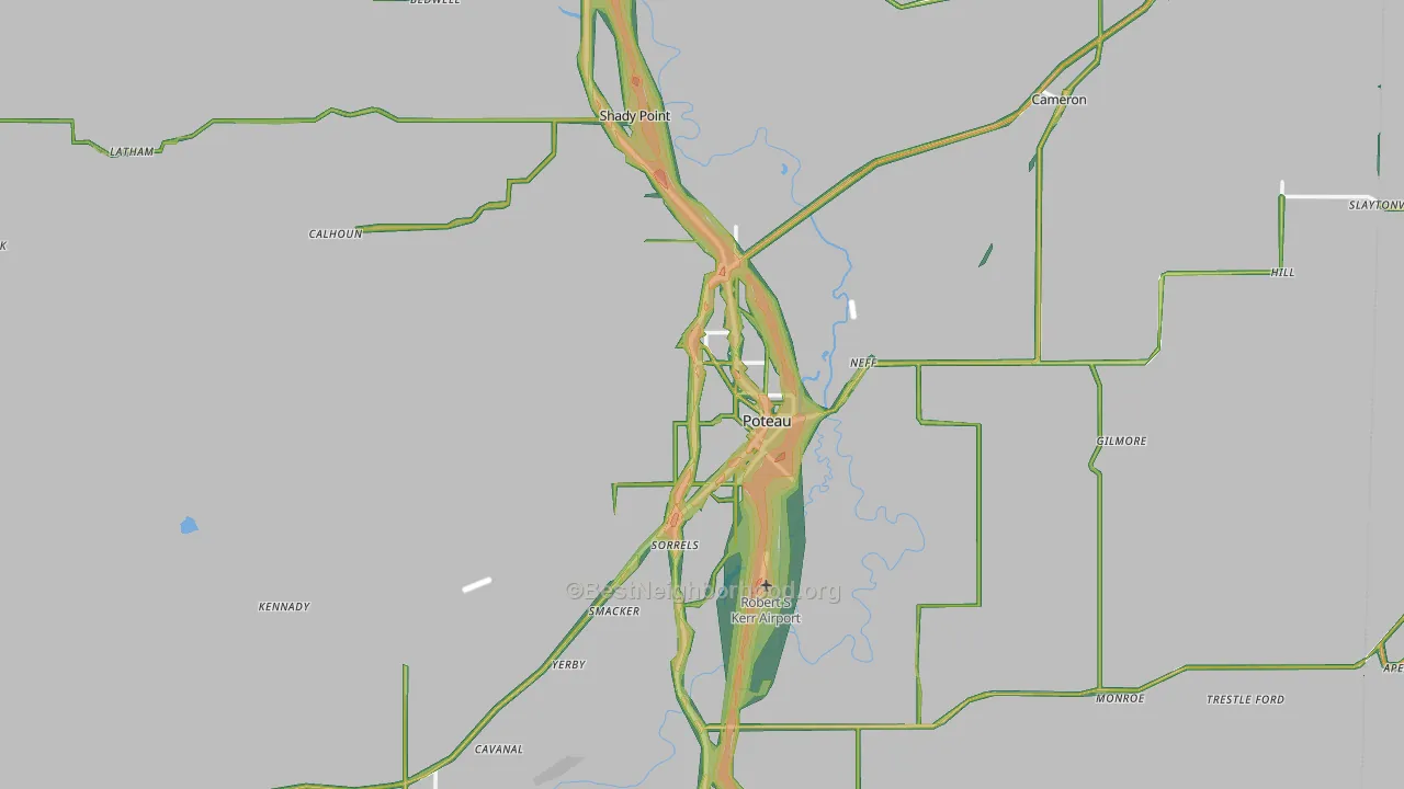 Le Flore County, OK Map of Noise Levels in Le Flore County