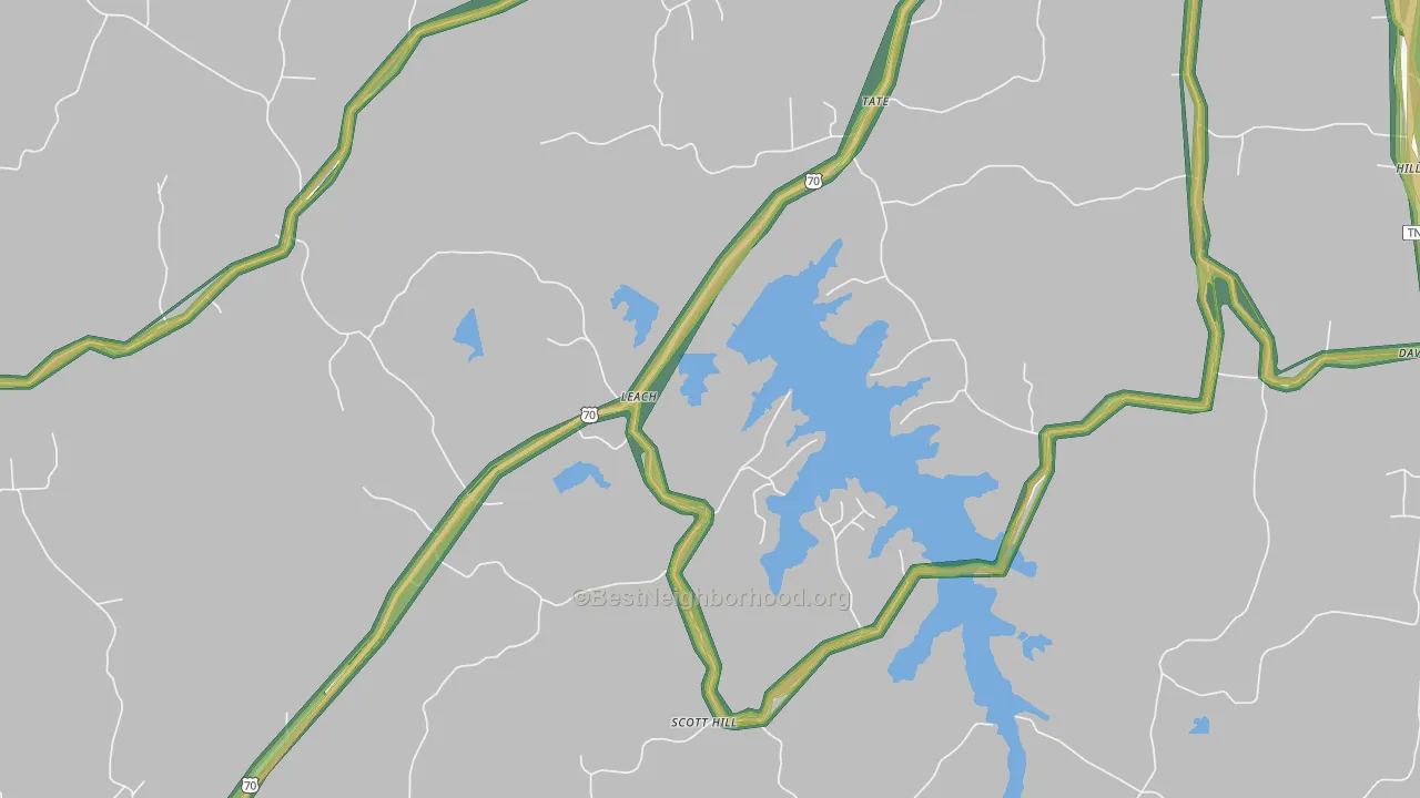 Leach, TN Map of Noise Levels in Leach