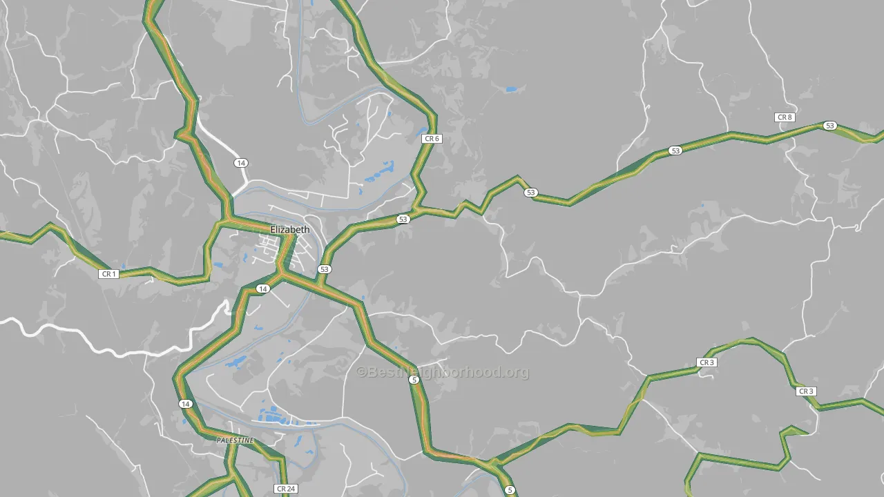 Leachtown, WV Map of Noise Levels in Leachtown