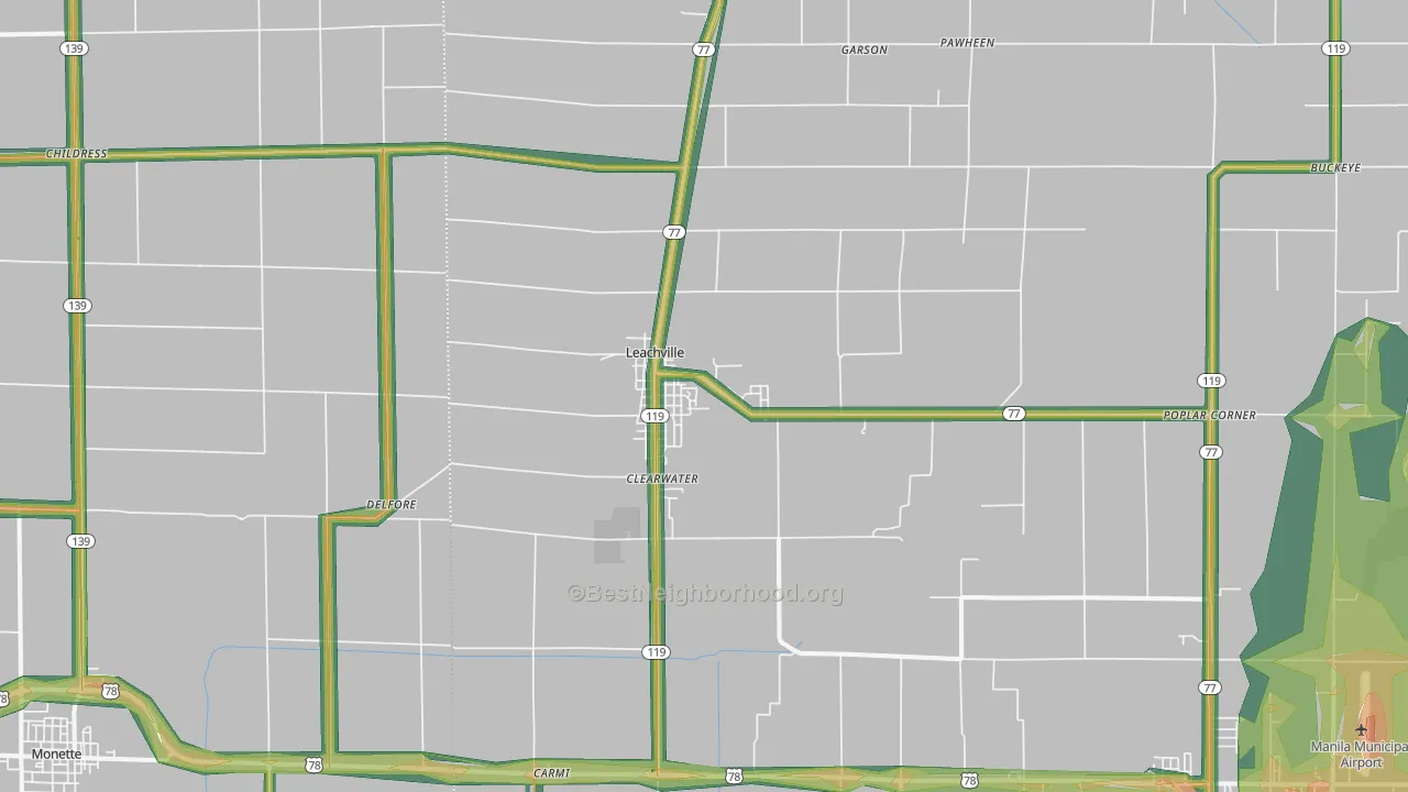 Leachville, AR Map of Noise Levels in Leachville