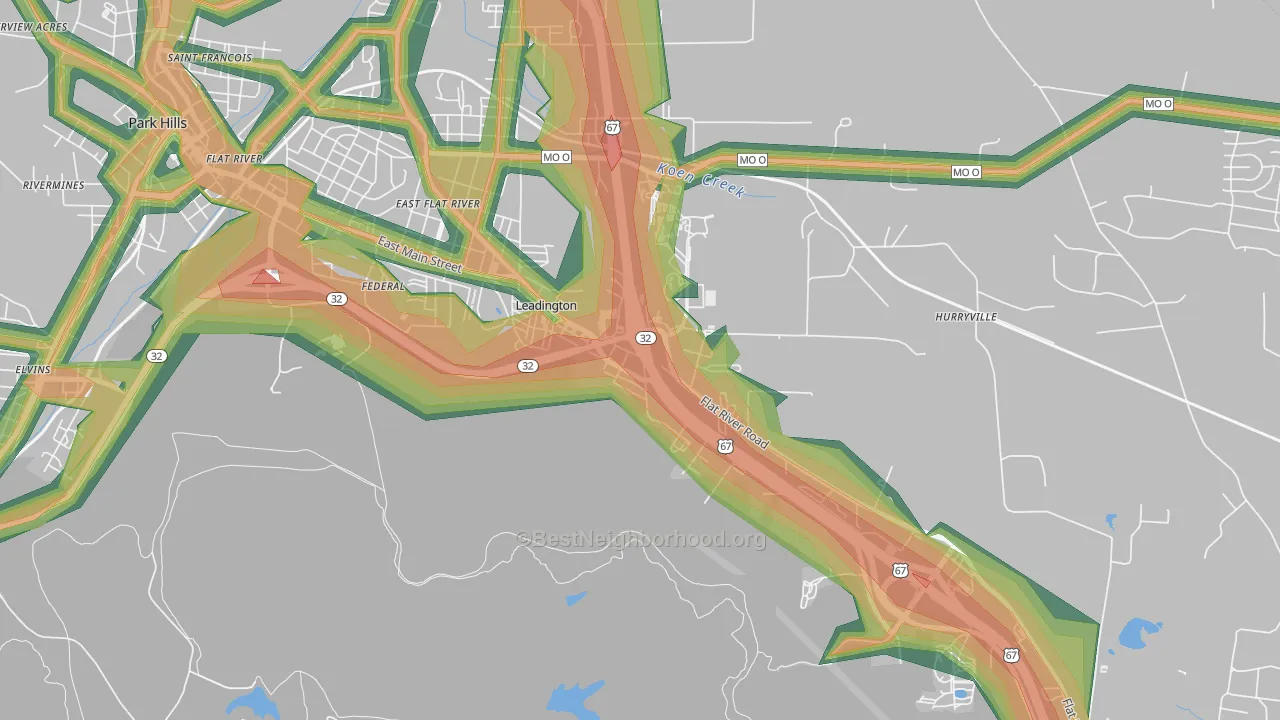 Leadington, MO Map of Noise Levels in Leadington
